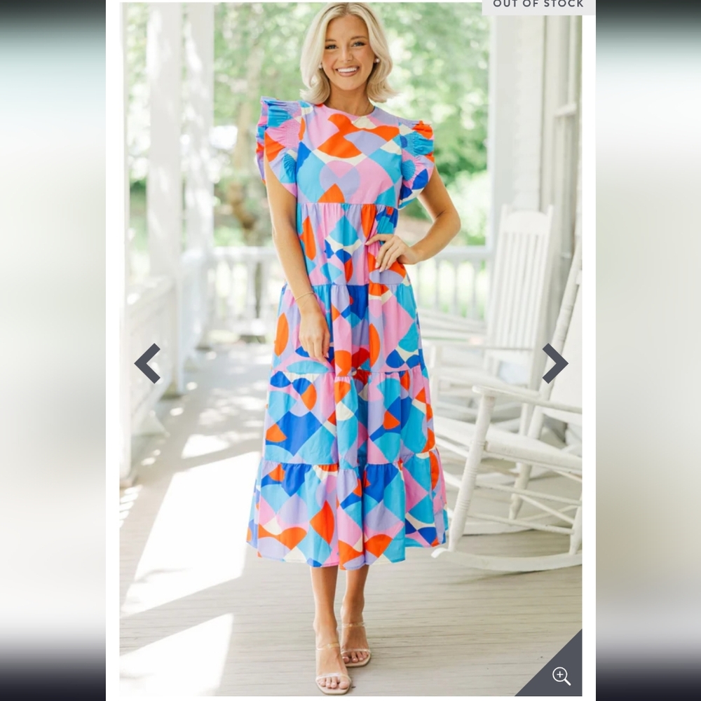 Feeling Your Best Pink Abstract Midi Dress,  Size L